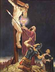 Ölgemälde: Christus am Kreuz, J.v.Arimathia, der Gral und die Lanze